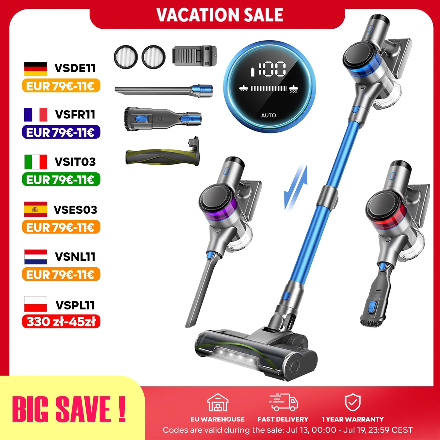 Inse S9X cordless vacuum cleaner, 55KPa, 1 L dust cup, light display battery, for animal hair, Carpet