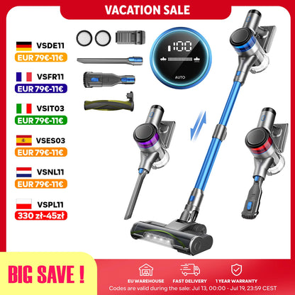 Inse S9X cordless vacuum cleaner, 55KPa, 1 L dust cup, light display battery, for animal hair, Carpet
