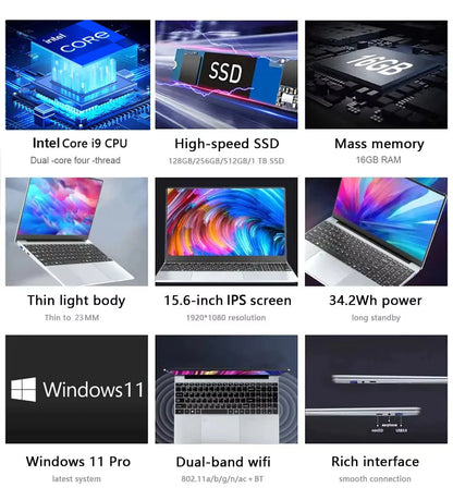 15.6 inch Laptop Computer Intel Core i9-9900 Windows 11 16GB RAM 1TB 2TB SSD Notebook PC Backlight Fingerprint Office Study Gaming Laptops