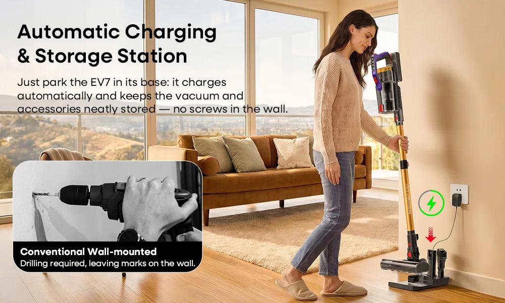 Erabros EV7 Cordless Vacuum Cleaner,70KPa Suction,550W Motor,70Min Runtime,Charging Storage Base,Stick Vacuum with Aroma Design