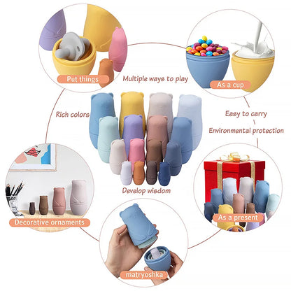 1setMontessori Nesting Dolls Toy Russian Matryoshka Doll Educational Toys for Children Silicone Stacking Blocks Doll Inside Doll