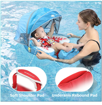 Mambobaby Float Safe Solid Core Comfort Skin-friendly Design with Canopy Baby Swimming Ring Toddler Pool Float Infant Water Ring