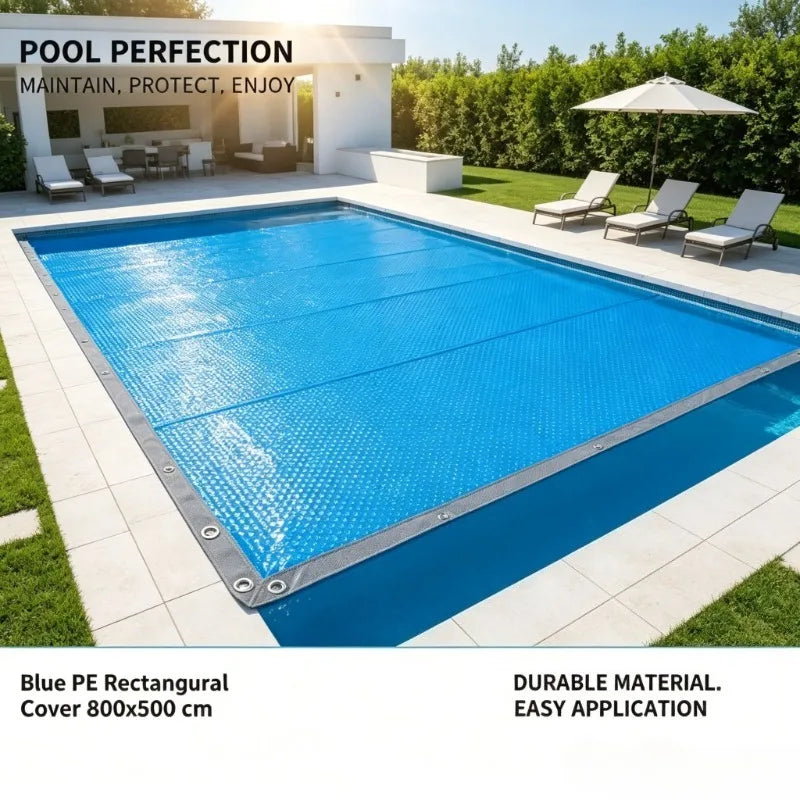 197' X 118' Rectangular Pool Cover, Blue PE Leaf & Debris Protector for Above/In-Ground Swimming Pool with Tie-Downs, All-Season Pool Blanket for Summer & Winter