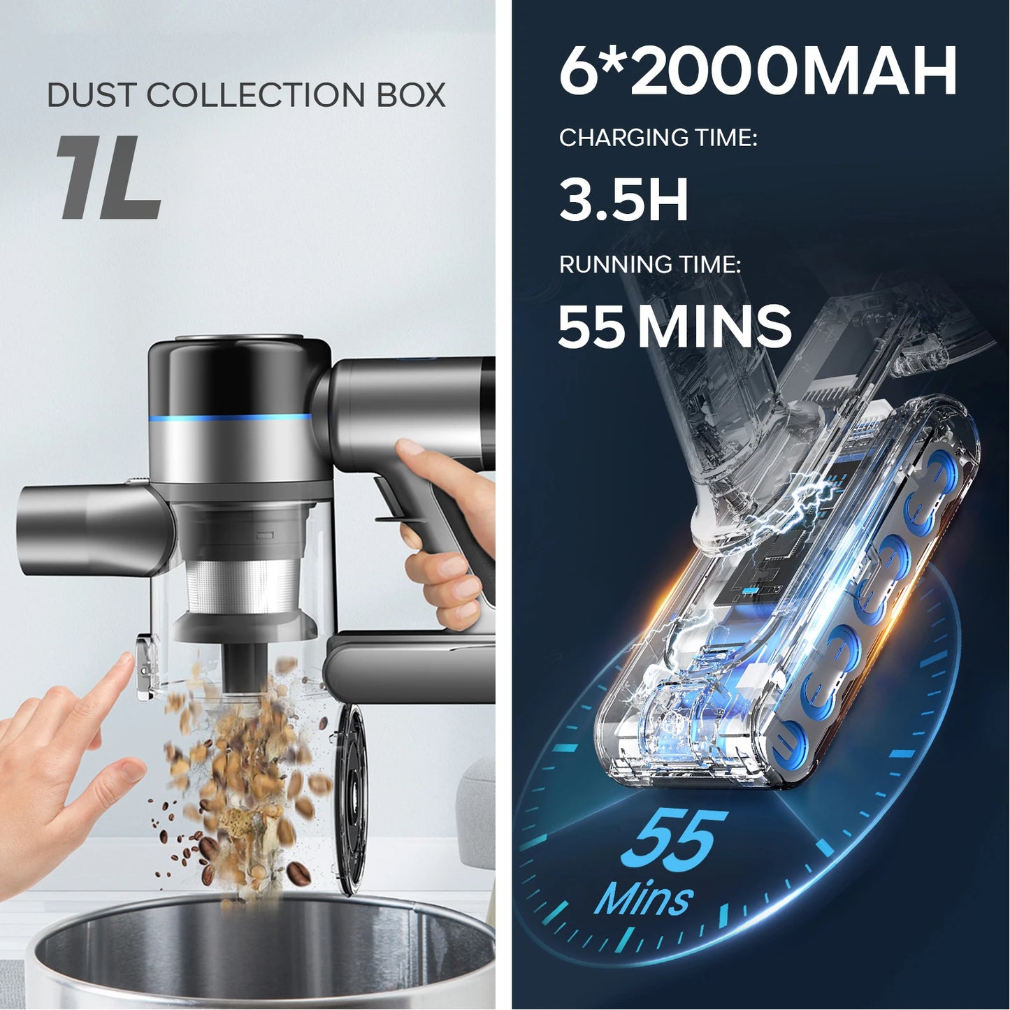 Inse S9X cordless vacuum cleaner, 55KPa, 1 L dust cup, light display battery, for animal hair, Carpet