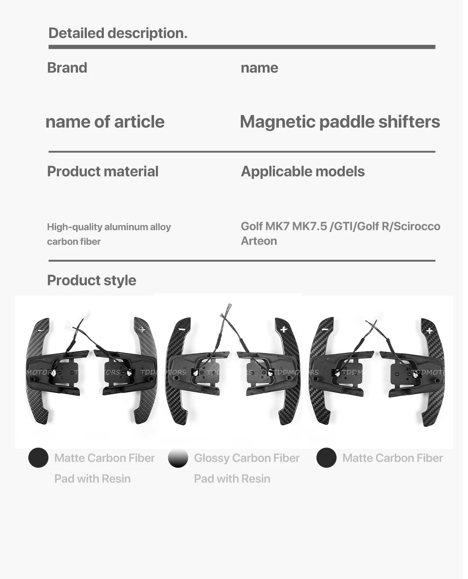TDD Carbon Fiber Magnetic Paddle Shifters for Volkswagen GTI Golf 7 Golf R MK7/7.5 VW Scirocco Arteon Shift Paddle Extensions