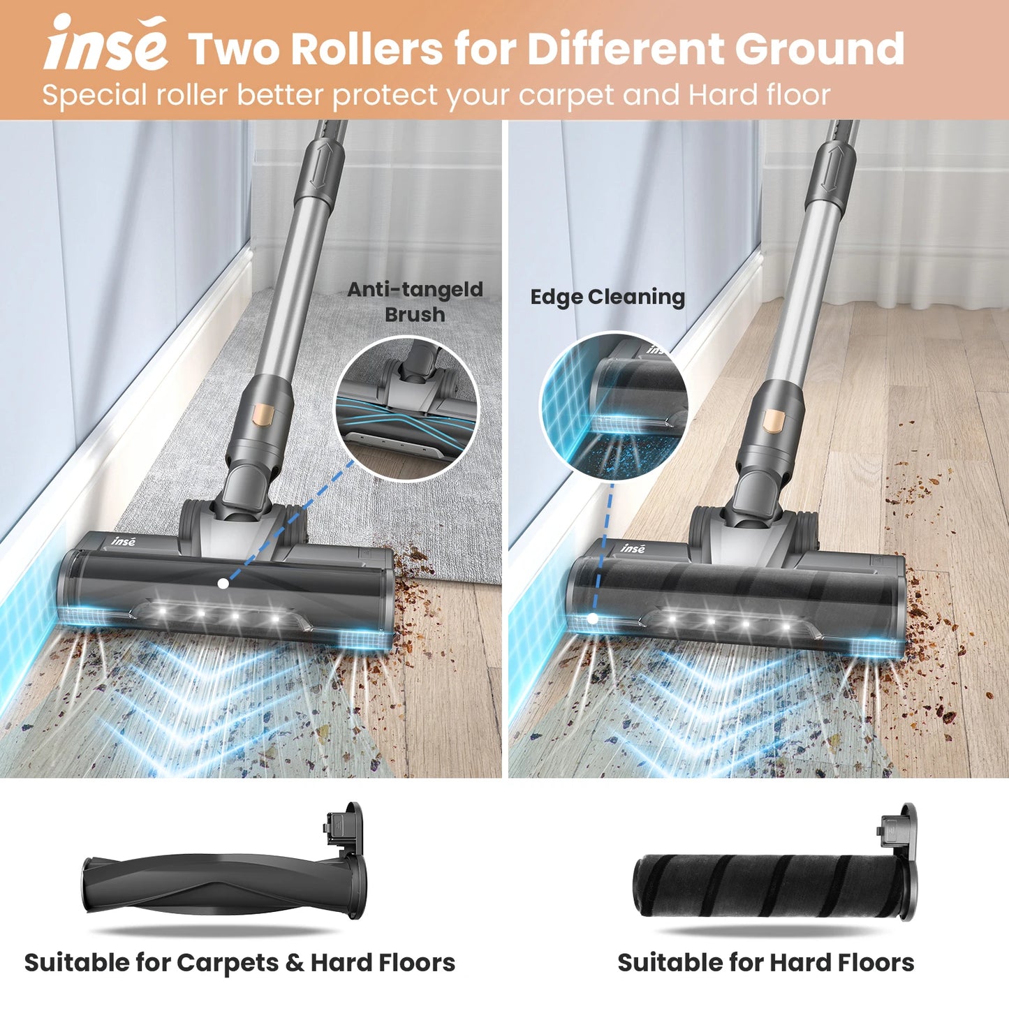 Inse S9 cordless vacuum cleaner, 75KPa, 1L tank, LED display, ideal animal hair and Carpet