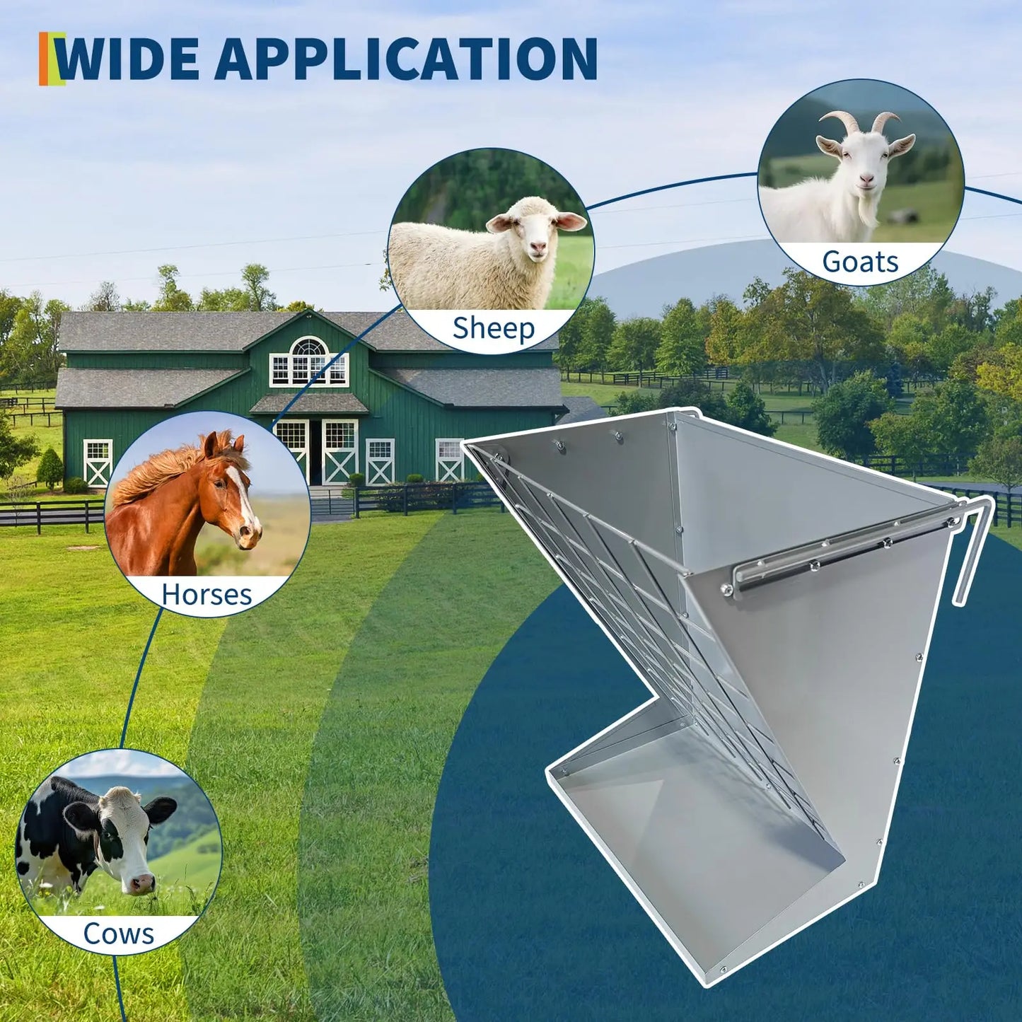 Large Hay Rack, 2 in 1 Large Hay Feeder with Hay and Grain/ Salt Feeder, 60cm Hanging Steel Feeder for Sheep, Goats & Horses Indoor & Outdoor Use