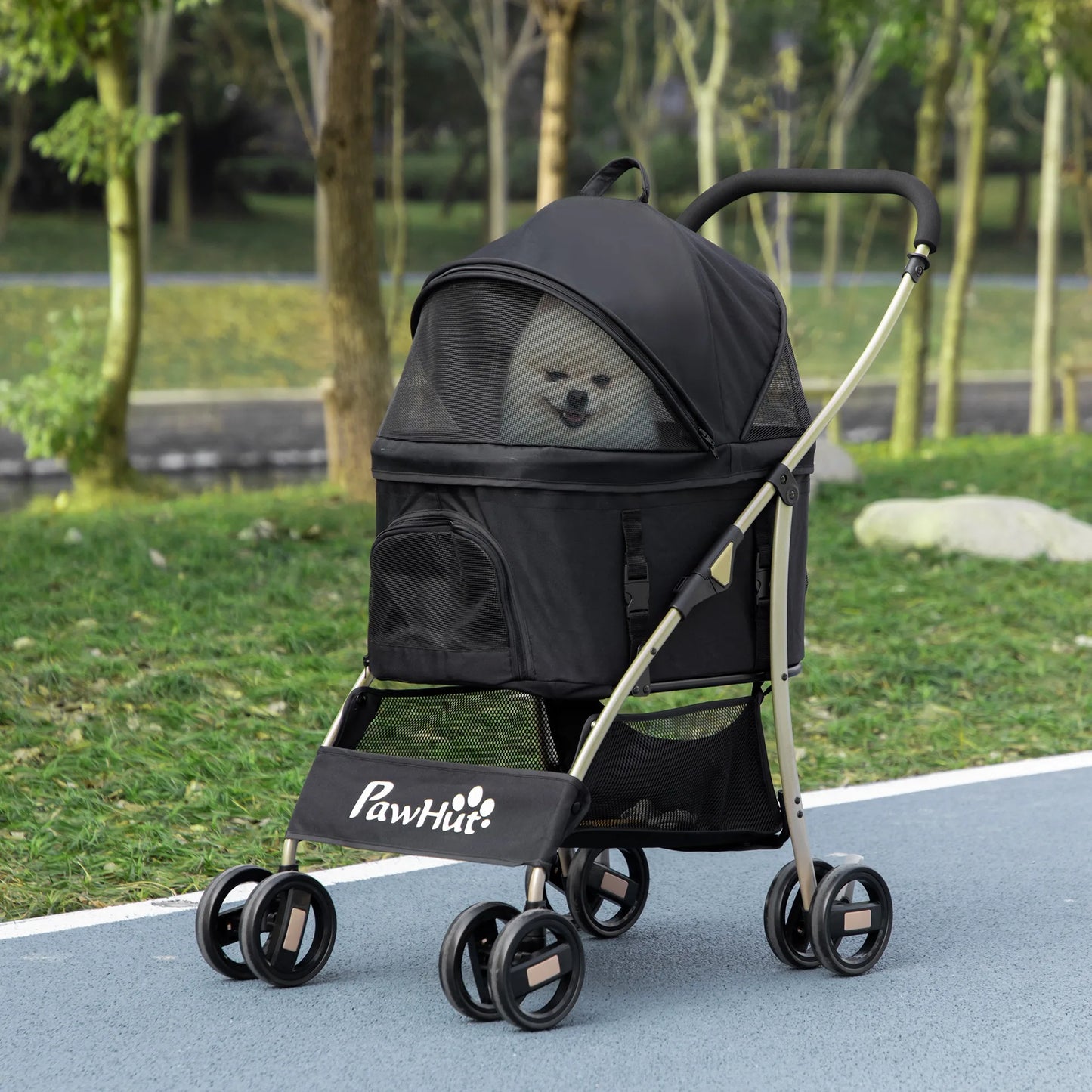 2 in 1 Pet Stroller Detachable Dog Carrier Cart Dog Buggy Small Pet Pushchair, 2-in-1 Hundewagen und Transportkorb klappbar mit abnehmbarem Haustiertasche, Detachable Travel Carrier Bag Full Breathable Mesh Windows Large Bott