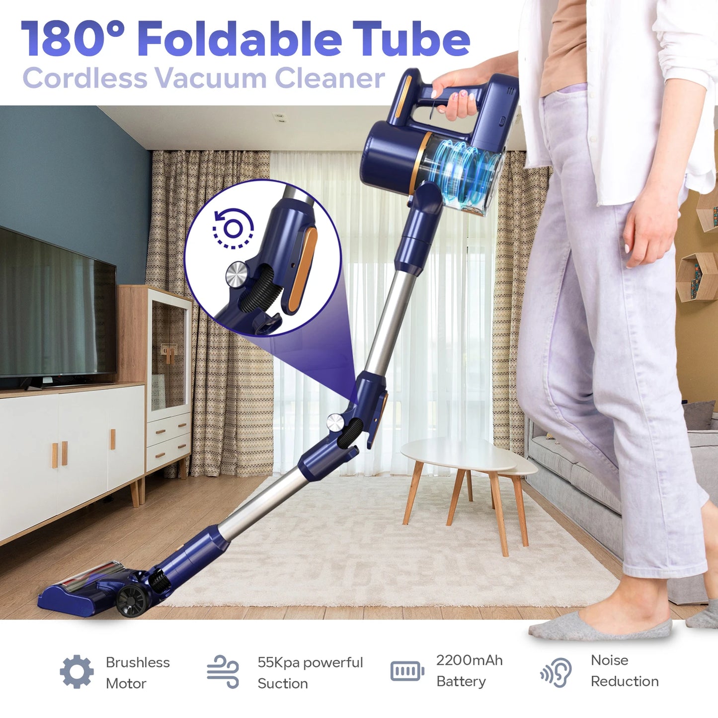 N7 PRO cordless vacuum cleaner-55 kPa powerful, 2 Modes, removable battery, for animal hair, Carpet, hard floors