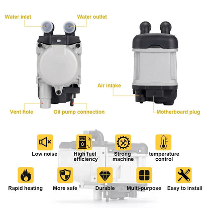 12V 6KW Diesel Heater One/Two-Way Remote Control LCD Switch Parking Heater Brushless Water Pump Diesel Heating for Car Van Trucks Engine Preheating