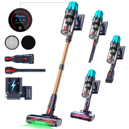 Blossom V20 Cordless Vacuum Cleaner, 650W Brushless Motor, 55KPa Powerful Suction, 65Min Runtime, Green LED Light, for Pet Hair Hardwood Carpet