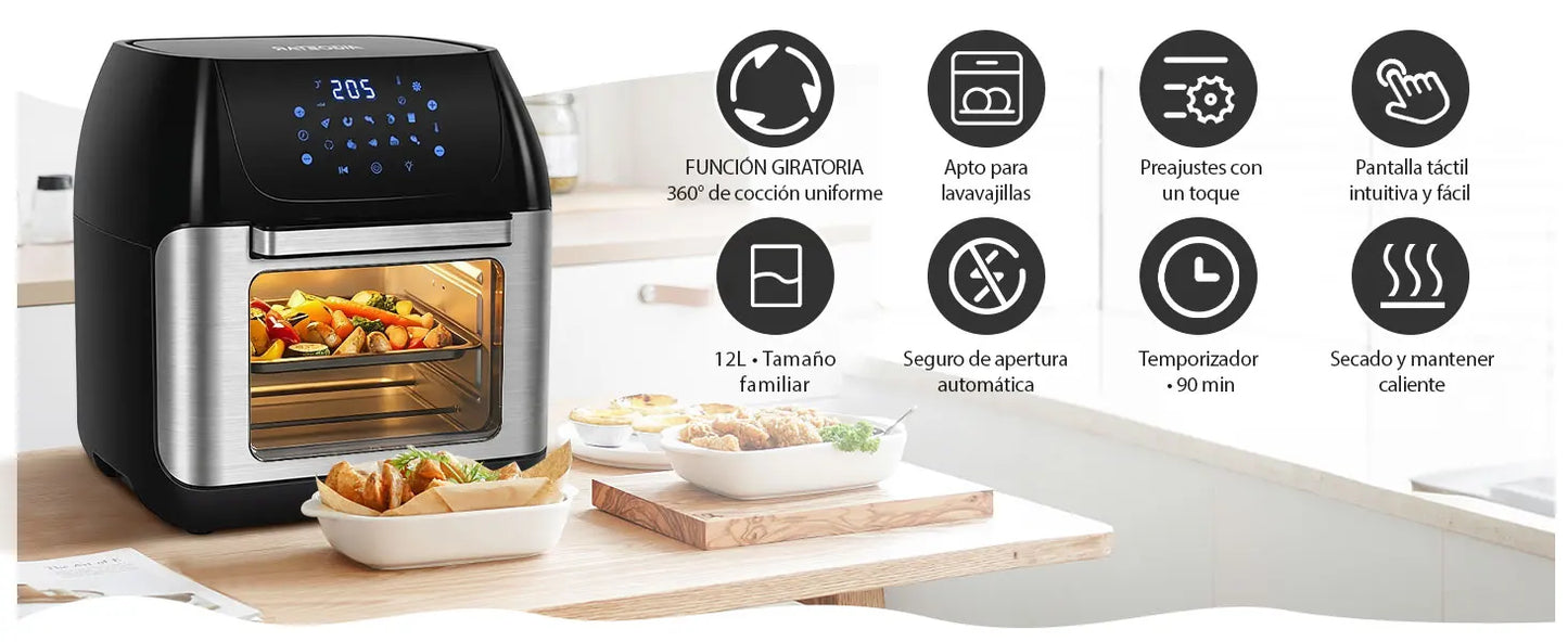 12L Air Fryer, Multifunction Air Oven, 6 Accessories, Dishwasher Safe, Led Touch Screen, Bpa Free, 1500W