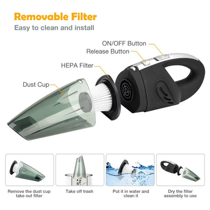 TUERBB VC01 Lightweight & Portable Vacuum Cleaner, Strong Power, USB-C Rechargeable for Car Cleaning Home Pet Hair