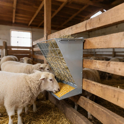 Large Hay Rack, 2 in 1 Large Hay Feeder with Hay and Grain/ Salt Feeder, 60cm Hanging Steel Feeder for Sheep, Goats & Horses Indoor & Outdoor Use