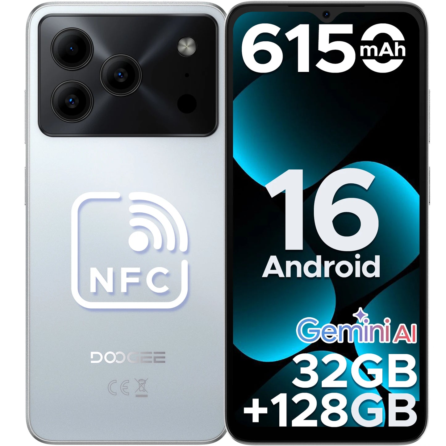 DOOGEE Note56 Pro Smartphone 32GB+128GB Android 16 6150mAh Battery 6.56'' 90Hz Screen 13MP+8MP Widevine L1 NFC Cell Phone