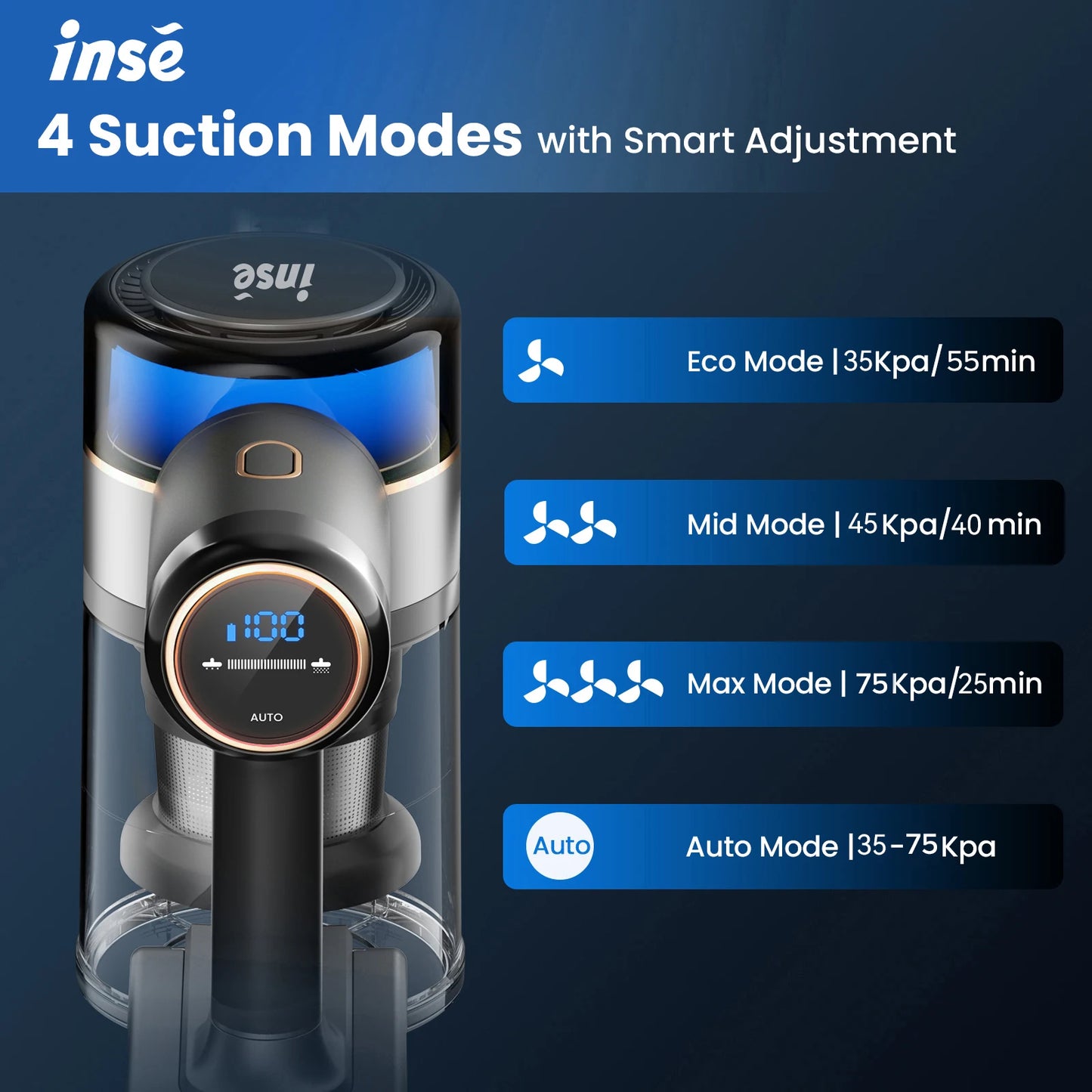 Inse S9 cordless vacuum cleaner, 75KPa, 1L tank, LED display, ideal animal hair and Carpet