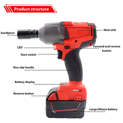 Fit For Milwaukee Battery 1300NM Large Torque Cordless Wrench Brushless Electric Impact Wrench Repair Power Tools Car Truck