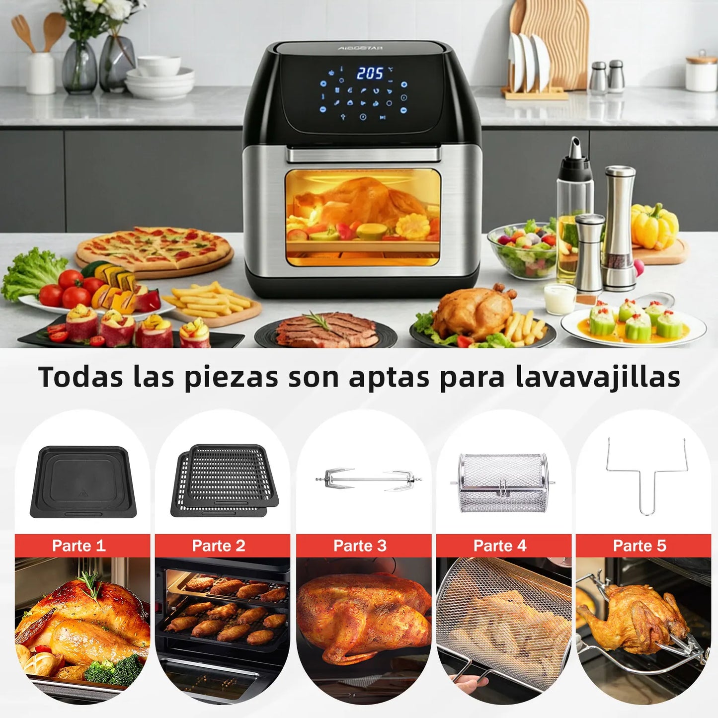 12L Air Fryer, Multifunction Air Oven, 6 Accessories, Dishwasher Safe, Led Touch Screen, Bpa Free, 1500W