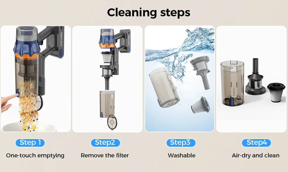 COTIAR S25 Cordless Vacuum Cleaner 650W 60kPa Strong Suction 70 Mins Runtime Handheld Home Appliance Portable Removable Battery