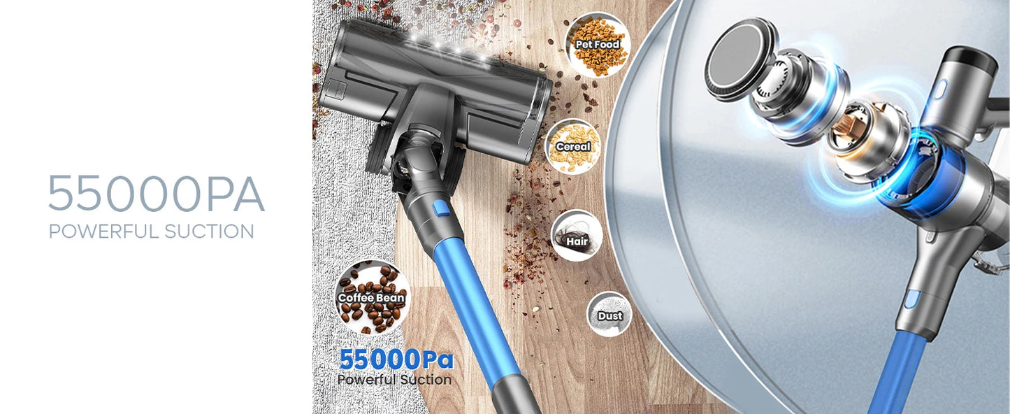 Inse S9X cordless vacuum cleaner, 55KPa, 1 L dust cup, light display battery, for animal hair, Carpet