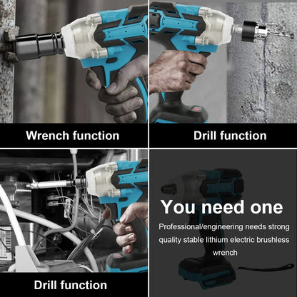 Brushless Electric Impact Wrench  260-280Nm Torque Wrench Cordless Drill Screwdriver Impact Frequency 0–3200/min Max Torque for Construction, Home Maintenance and Woodworking