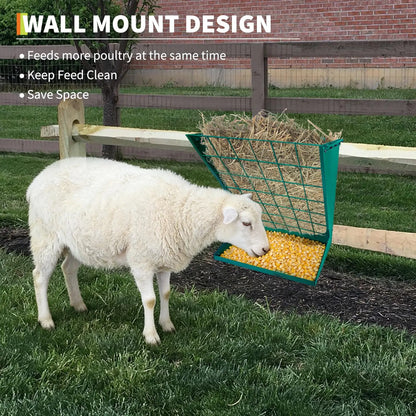 Large Hay Rack, 2 in 1 Large Hay Feeder with Hay and Grain/ Salt Feeder, 60cm Hanging Steel Feeder for Sheep, Goats & Horses Indoor & Outdoor Use