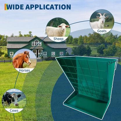 Large Hay Rack, 2 in 1 Large Hay Feeder with Hay and Grain/ Salt Feeder, 60cm Hanging Steel Feeder for Sheep, Goats & Horses Indoor & Outdoor Use