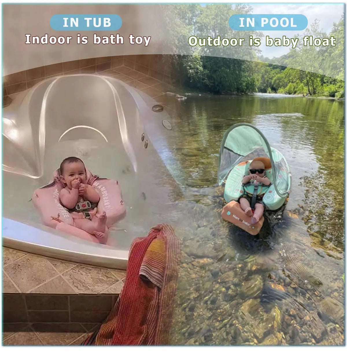 Mambobaby Float Safe Solid Core Comfort Skin-friendly Design with Canopy Baby Swimming Ring Toddler Pool Float Infant Water Ring