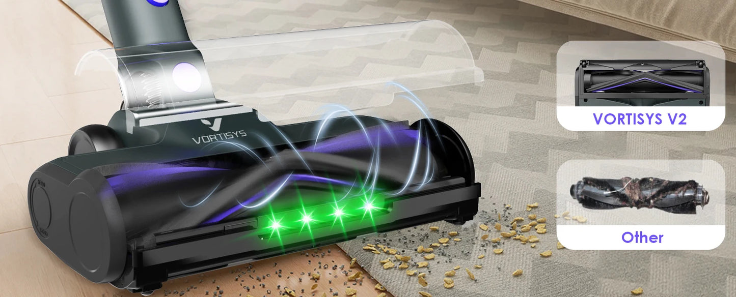 Cordless Vacuum Cleaner 70KPA/500W, Stick Vacuum Cleaner with LED Display, Anti-Tangle Brush, 1.3L Dust Cup, 3-Mode Suction, 5-Layer Filtration, for Pet Hair/Carpets/Hard Floors/Car