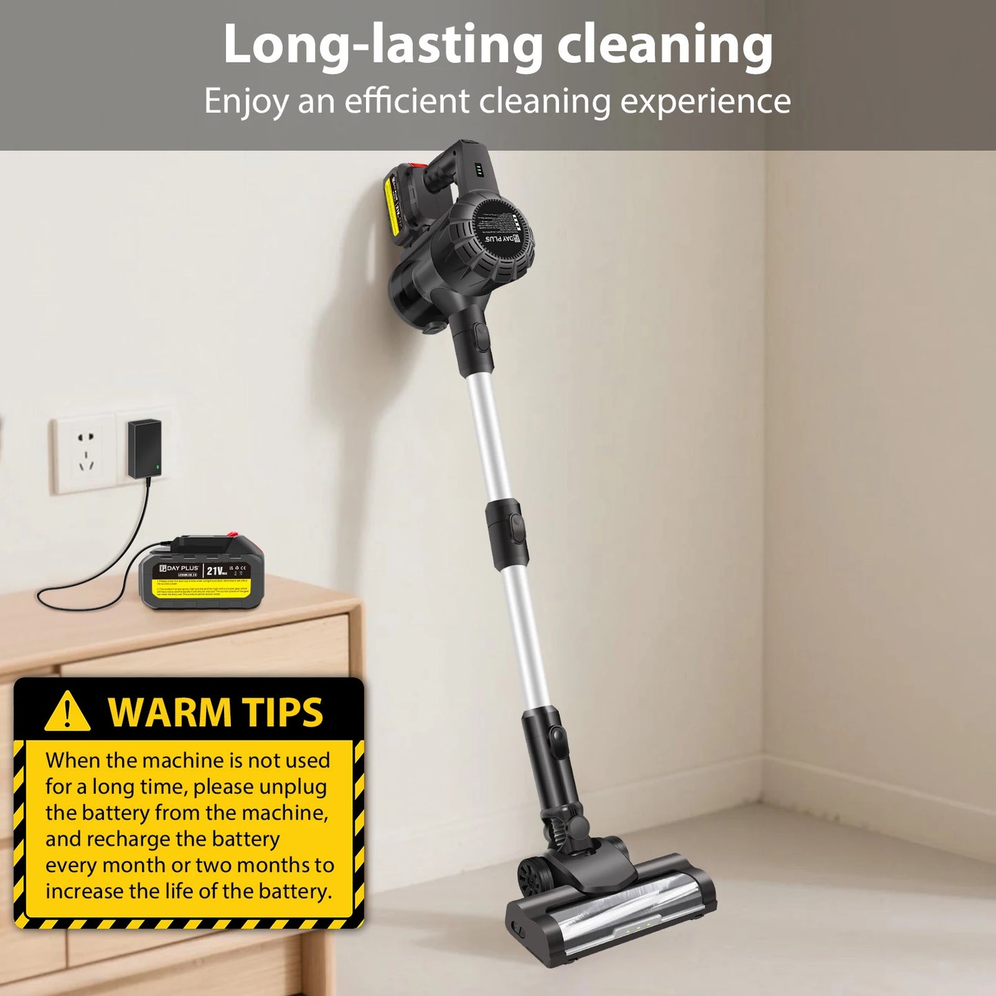 6 IN 1 Cordless Vacuum Cleaner 160W 15000PA Powerful Stick Vacuums & Electric Brooms with LED, 3000mAh Rechargeable Battery, Self-Standing Lightweight Handheld Vacuum for Pet Hair/Carpets/Floors