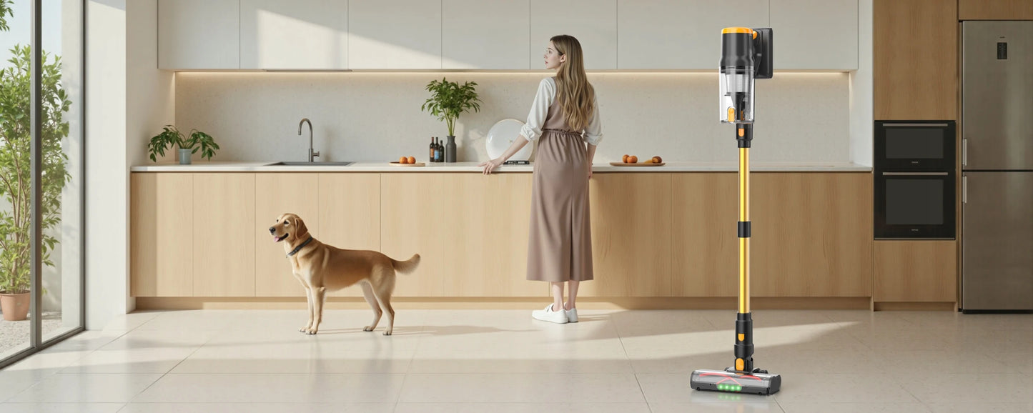 Blossom DSV112A 550W Cordless Vacuum Cleaner, 45000Pa Powerful Suction, 55 Mins Runtime, Touchscreen Stick Vacuum for Pet Hair & Carpet