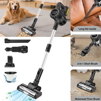 140W 15Kpa Cordless Vacuum Cleaner, 3 in 1 Powerful Stick Vacuum with 130000Rpm Brushless Motor, 2 Speeds for Carpet, Hard Floor and Pet Hair