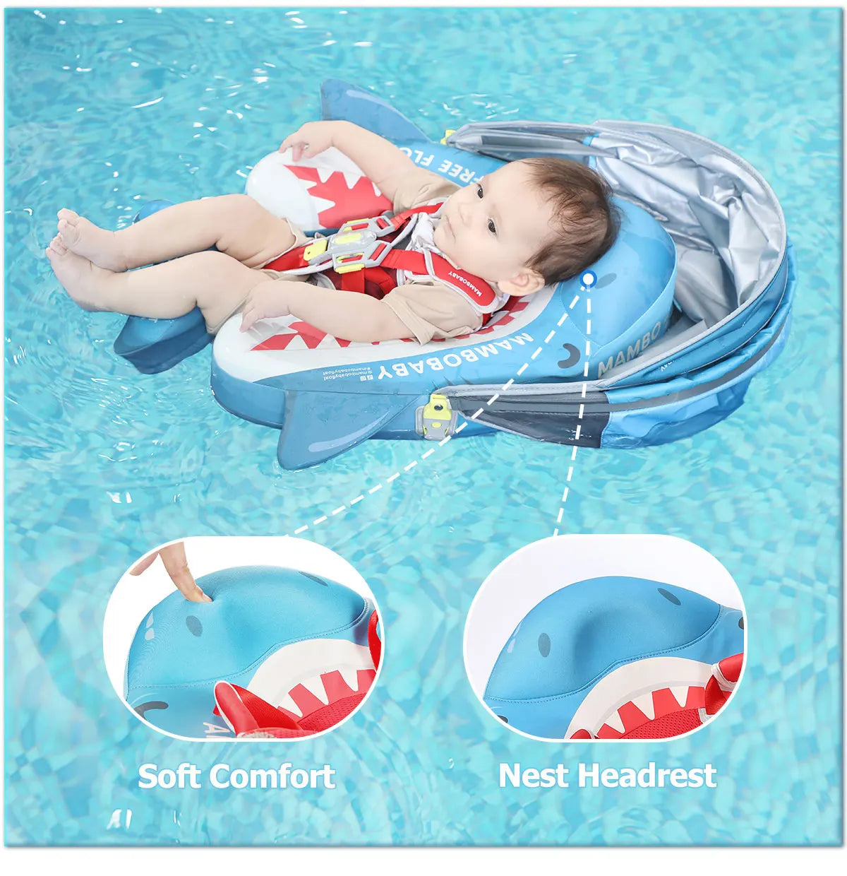Mambobaby Float Safe Solid Core Comfort Skin-friendly Design with Canopy Baby Swimming Ring Toddler Pool Float Infant Water Ring