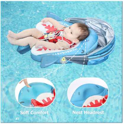 Mambobaby Float Safe Solid Core Comfort Skin-friendly Design with Canopy Baby Swimming Ring Toddler Pool Float Infant Water Ring