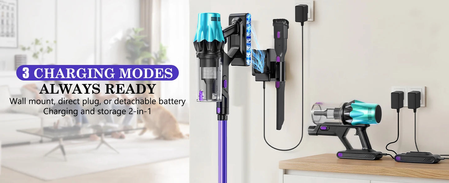 Blossom V20 Cordless Vacuum Cleaner, 650W Brushless Motor, 55KPa Powerful Suction, 65Min Runtime, Green LED Light, for Pet Hair Hardwood Carpet