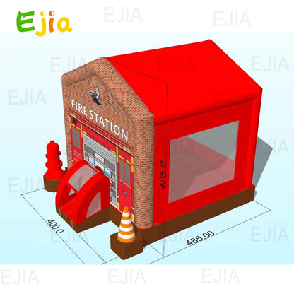 16ft Large PVC Inflatable Fire Station House Combo Wet/Dry Jumping Firehouse Bouncy Castle For Kids Outdoor Party Event