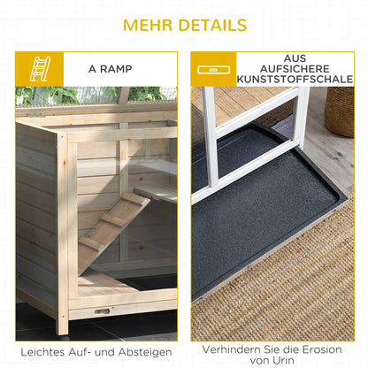 Rabbit Cage, Mobile Wooden Pet Hutch with Wheels, Indoor Bunny Cage with Openable Top, Ramp & Removable Tray for Small Animals Farm Animal Supplies Easy Clean Tray & Multi-Level Platforms