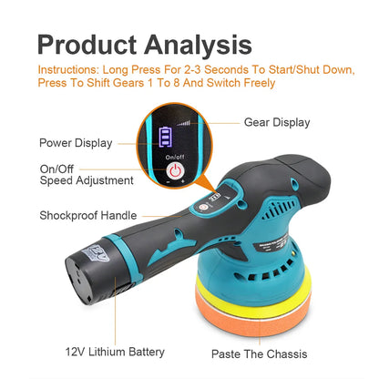 Wireless Car Polisher 12V 2800-5500rpm Cordless Car Polishing Machine Electric Polishing Wax Tool Noiseless 8 Variable Speeds
