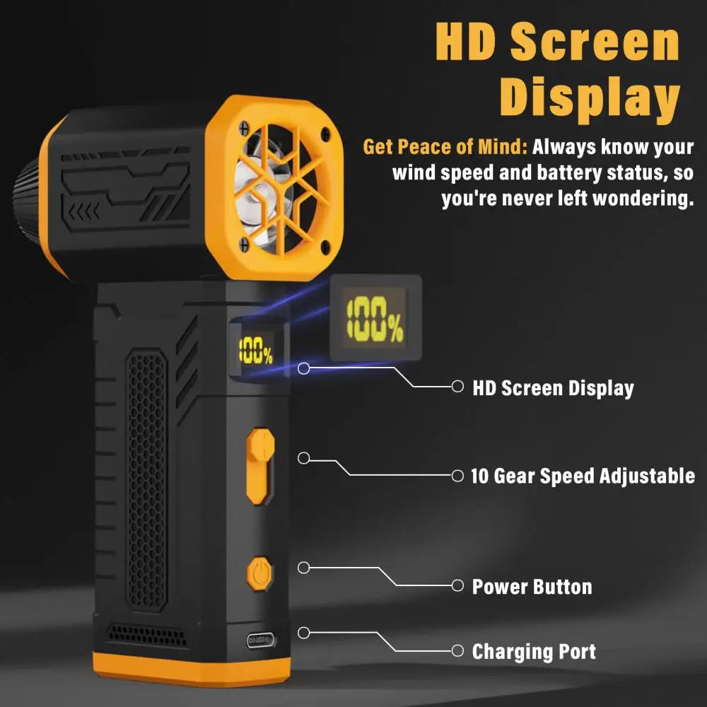 Foursun 130000 RPM Turbo Violent Fan, 10-Speed with Display, Fast Charging for Home/Car/Outdoor Cleaning