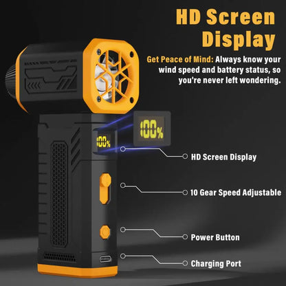 Foursun 130000 RPM Turbo Violent Fan, 10-Speed with Display, Fast Charging for Home/Car/Outdoor Cleaning