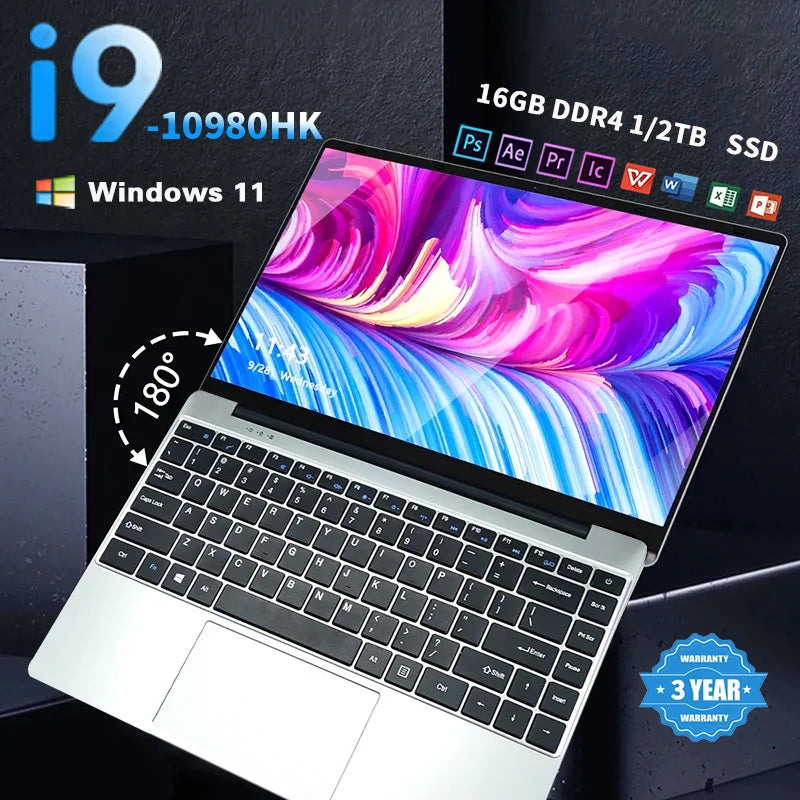 2026 New Intel Core I9-10980HK 14.1 inch Laptop Computer Portable Windows 11 Pro Notebook 16GB RAM 1TB 2TB SSD Office Study Gaming Laptops