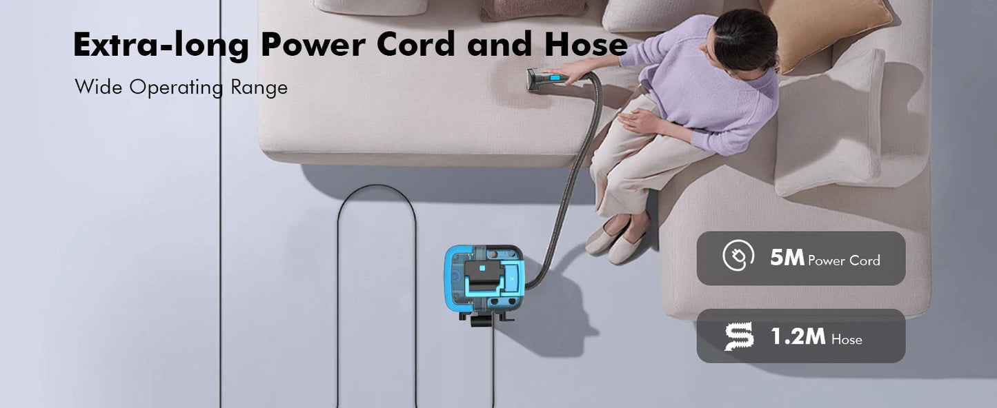 25KPA Washing Vacuum Cleaner, Portable Wired Rug Cleaner, Removable Stain Cleaner with Two Water Tanks, Wet and Dry Vacuum Cleaner