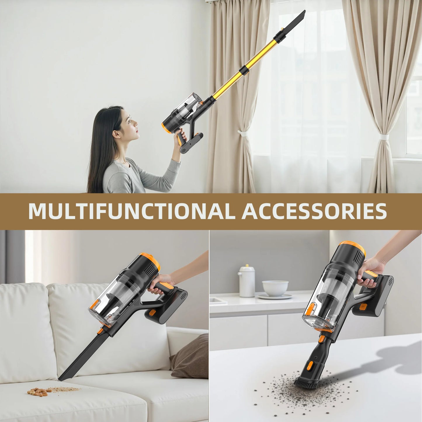 Blossom DSV112A 550W Cordless Vacuum Cleaner, 45000Pa Powerful Suction, 55 Mins Runtime, Touchscreen Stick Vacuum for Pet Hair & Carpet