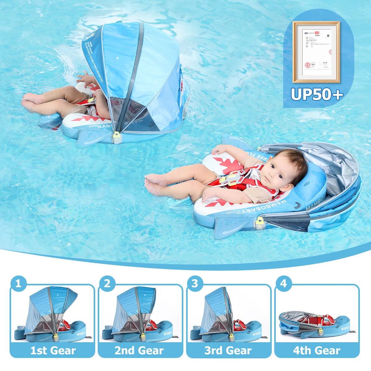 Mambobaby Float Safe Solid Core Comfort Skin-friendly Design with Canopy Baby Swimming Ring Toddler Pool Float Infant Water Ring
