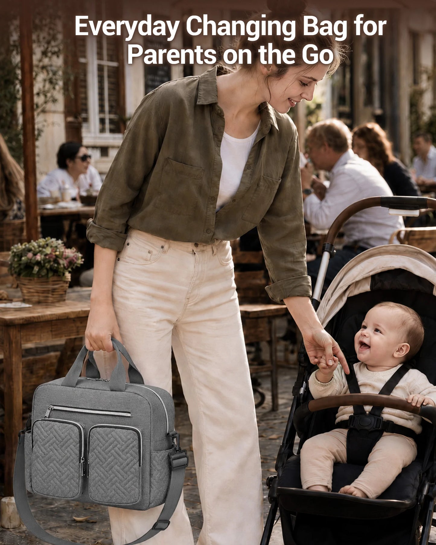 KONO Baby Diaper Bag, stylish and versatile for moms and dads, travel bag with insulated pockets for bottles and snacks