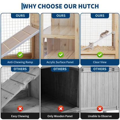 HiMISS Guinea Pig Cages Indoor, Wooden Guinea Pig Cages with Stand Rabbit Cage Hutch with Ramp and Hideout, Small Animals Cage Habitat with Not Leakage Pull Out Tray