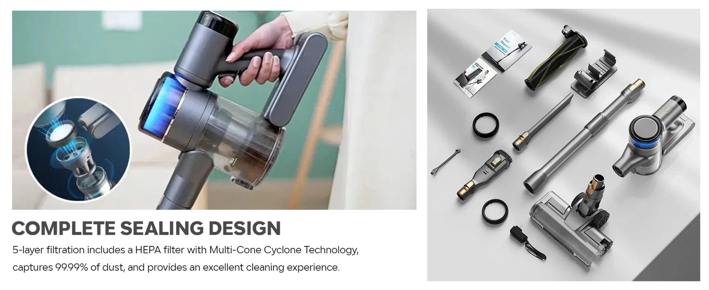 Inse S9X cordless vacuum cleaner, 70KPa, 1 L dust cup, light display battery, for animal hair, Carpet