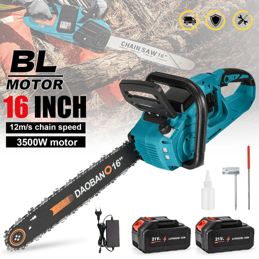 Brushless 16Inch Electric Chainsaw Cordless Pruning Woodworking Power Tool Handheld Garden Cutter For Makita Battery