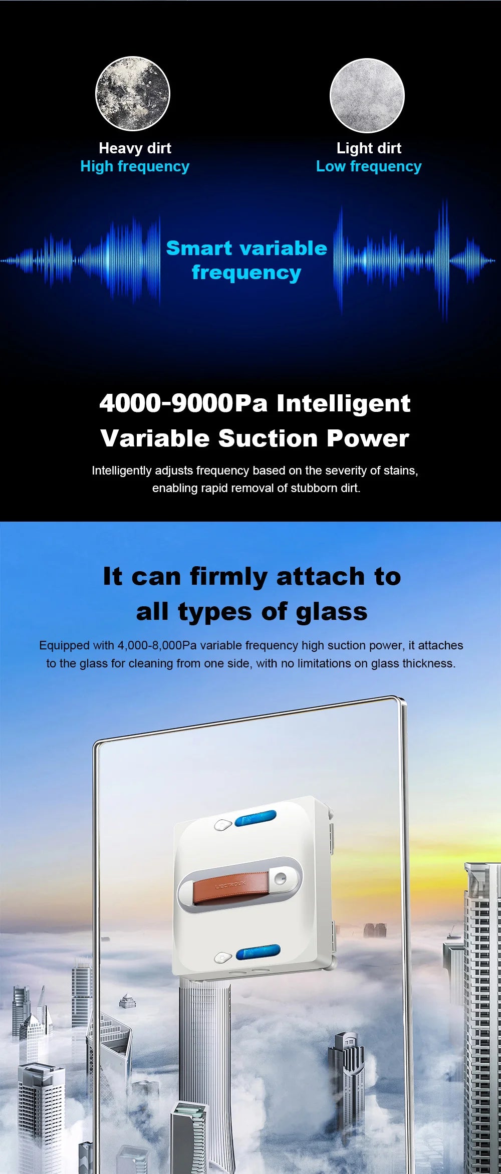 Robot Window Cleaner Liectroux S11,9000Pa Strong Suction, 4-Way Water Spray, Floating Scraping Tech, Smart Memory,APP Control