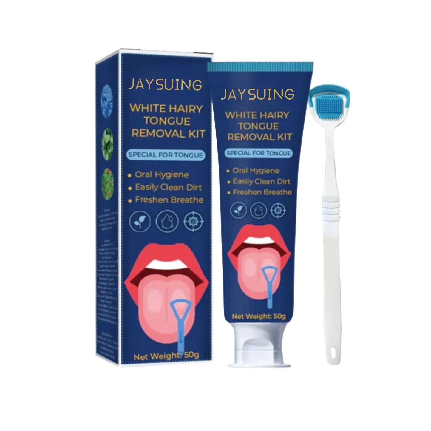 Tongue Clean Paste Set Scraping Artifact Fresh Breath Remove Oral Odor Mouth Cleaner Tongue Coating Removal Gel With Brush 50g